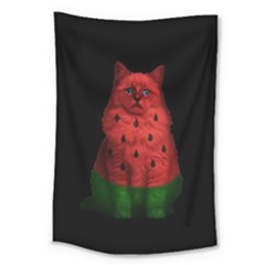 Watermelon Cat Large Tapestry by Valentinaart