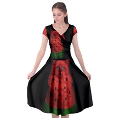 Watermelon Cat Cap Sleeve Wrap Front Dress by Valentinaart