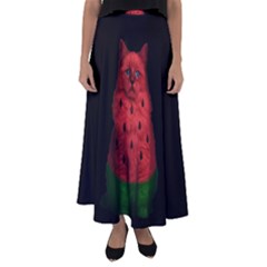 Watermelon Cat Flared Maxi Skirt by Valentinaart