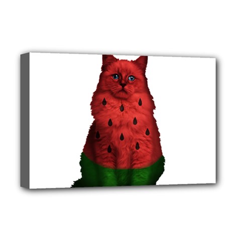 Watermelon Cat Deluxe Canvas 18  X 12   by Valentinaart