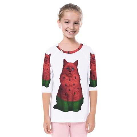 Watermelon Cat Kids  Quarter Sleeve Raglan Tee by Valentinaart