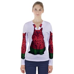 Watermelon Cat V-neck Long Sleeve Top