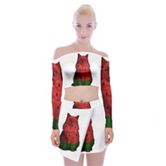 Watermelon Cat Off Shoulder Top With Skirt Set by Valentinaart