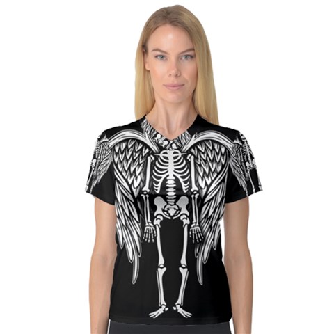 Angel Skeleton V-neck Sport Mesh Tee by Valentinaart