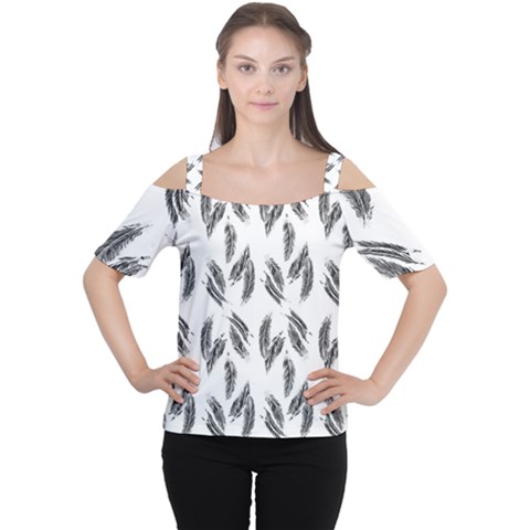 Feather Pattern Cutout Shoulder Tee by Valentinaart