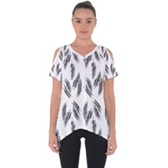 Feather Pattern Cut Out Side Drop Tee