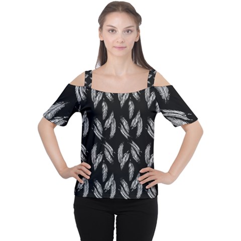 Feather Pattern Cutout Shoulder Tee by Valentinaart