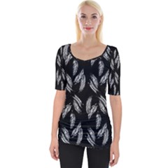 Feather Pattern Wide Neckline Tee