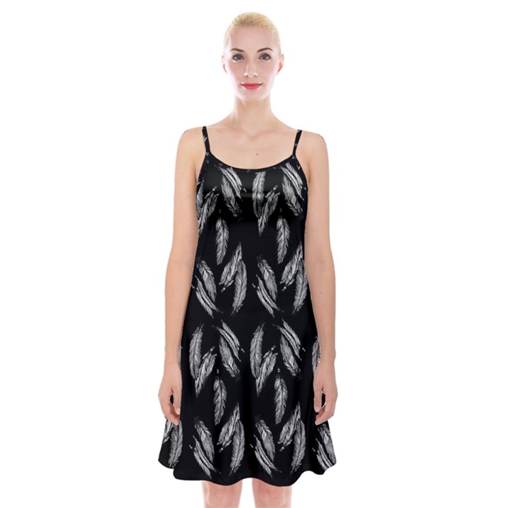 Feather pattern Spaghetti Strap Velvet Dress