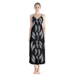 Feather Pattern Button Up Chiffon Maxi Dress