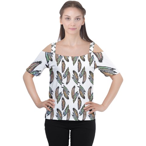 Feather Pattern Cutout Shoulder Tee by Valentinaart