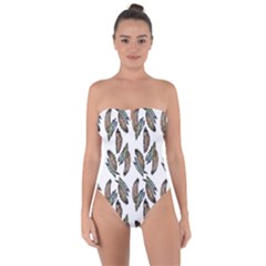 Feather Pattern Tie Back One Piece Swimsuit