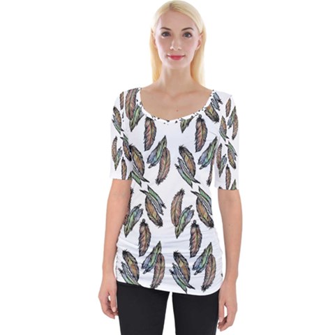 Feather Pattern Wide Neckline Tee by Valentinaart