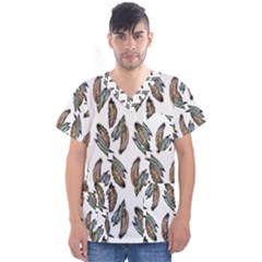 Feather Pattern Men s V-neck Scrub Top