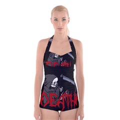 Death - Halloween Boyleg Halter Swimsuit  by Valentinaart