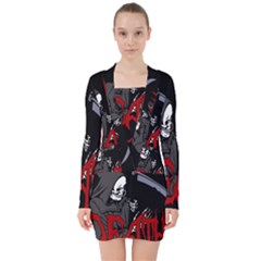 Death - Halloween V-neck Bodycon Long Sleeve Dress by Valentinaart