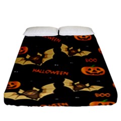 Bat, Pumpkin And Spider Pattern Fitted Sheet (king Size) by Valentinaart