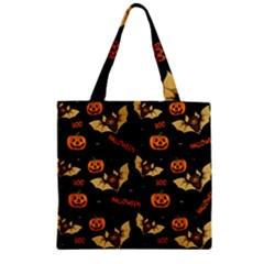 Bat, Pumpkin And Spider Pattern Zipper Grocery Tote Bag by Valentinaart