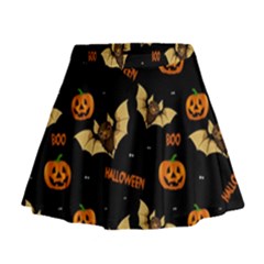 Bat, Pumpkin And Spider Pattern Mini Flare Skirt by Valentinaart