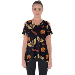 Bat, Pumpkin And Spider Pattern Cut Out Side Drop Tee