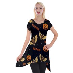 Bat, Pumpkin And Spider Pattern Short Sleeve Side Drop Tunic by Valentinaart