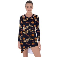 Bat, Pumpkin And Spider Pattern Asymmetric Cut-out Shift Dress