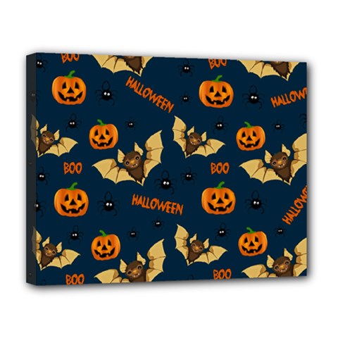 Bat, pumpkin and spider pattern Canvas 14  x 11 