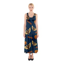 Bat, pumpkin and spider pattern Sleeveless Maxi Dress