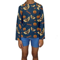 Bat, pumpkin and spider pattern Kids  Long Sleeve Swimwear