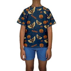 Bat, pumpkin and spider pattern Kids  Short Sleeve Swimwear