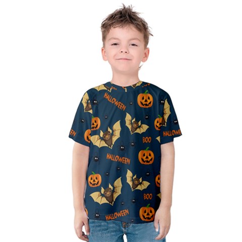 Bat, Pumpkin And Spider Pattern Kids  Cotton Tee by Valentinaart