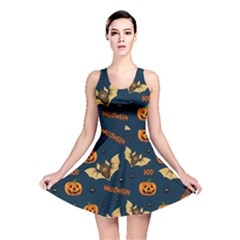 Bat, pumpkin and spider pattern Reversible Skater Dress