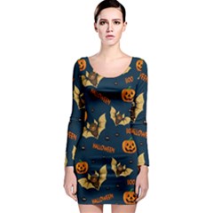 Bat, pumpkin and spider pattern Long Sleeve Bodycon Dress