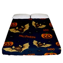 Bat, pumpkin and spider pattern Fitted Sheet (Queen Size)