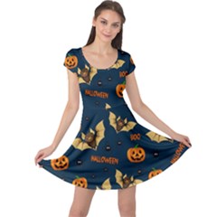 Bat, Pumpkin And Spider Pattern Cap Sleeve Dress by Valentinaart