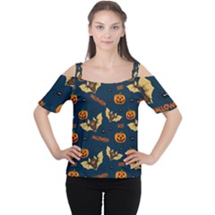 Bat, pumpkin and spider pattern Cutout Shoulder Tee