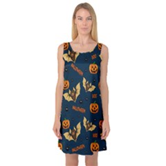 Bat, pumpkin and spider pattern Sleeveless Satin Nightdress