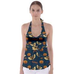 Bat, pumpkin and spider pattern Babydoll Tankini Top