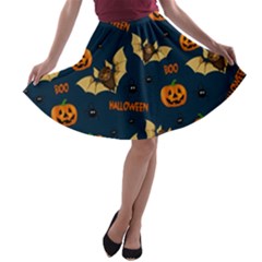 Bat, pumpkin and spider pattern A-line Skater Skirt