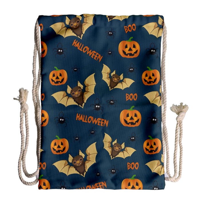 Bat, pumpkin and spider pattern Drawstring Bag (Large)