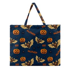 Bat, pumpkin and spider pattern Zipper Large Tote Bag