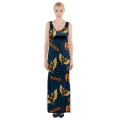 Bat, pumpkin and spider pattern Maxi Thigh Split Dress