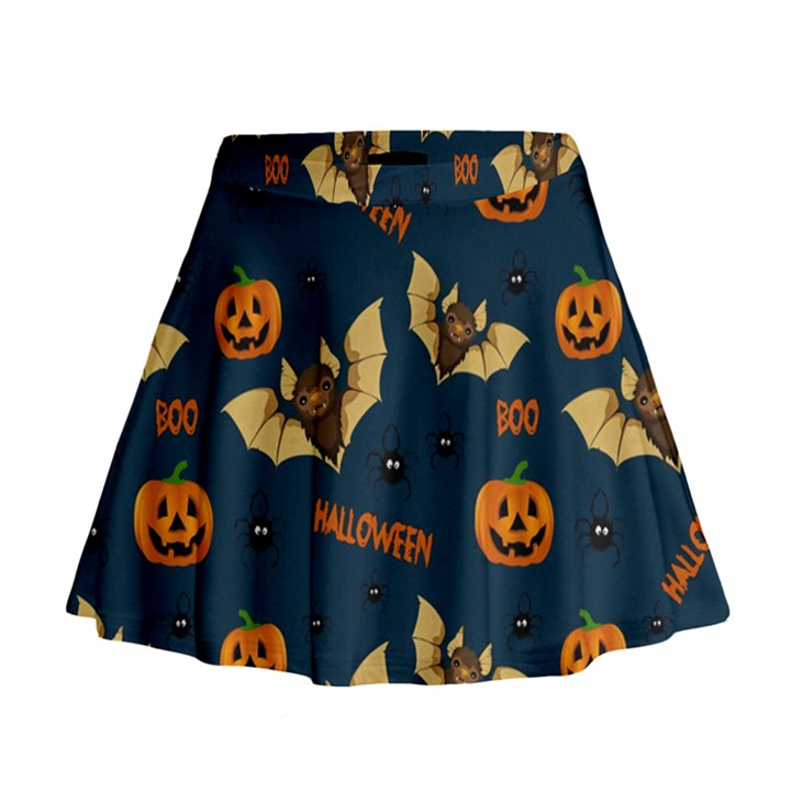 Bat, pumpkin and spider pattern Mini Flare Skirt