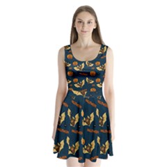 Bat, pumpkin and spider pattern Split Back Mini Dress 