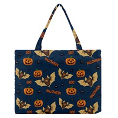 Bat, pumpkin and spider pattern Zipper Medium Tote Bag