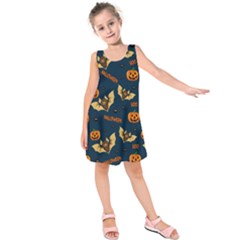 Bat, pumpkin and spider pattern Kids  Sleeveless Dress