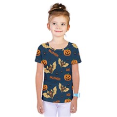 Bat, pumpkin and spider pattern Kids  One Piece Tee