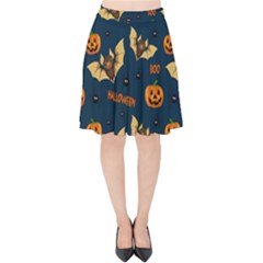 Bat, pumpkin and spider pattern Velvet High Waist Skirt