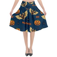 Bat, pumpkin and spider pattern Flared Midi Skirt