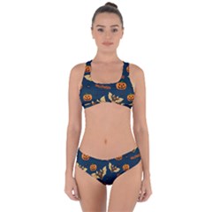 Bat, Pumpkin And Spider Pattern Criss Cross Bikini Set